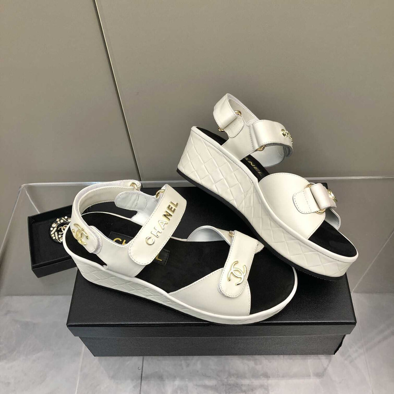 Ch*el leather sandals white