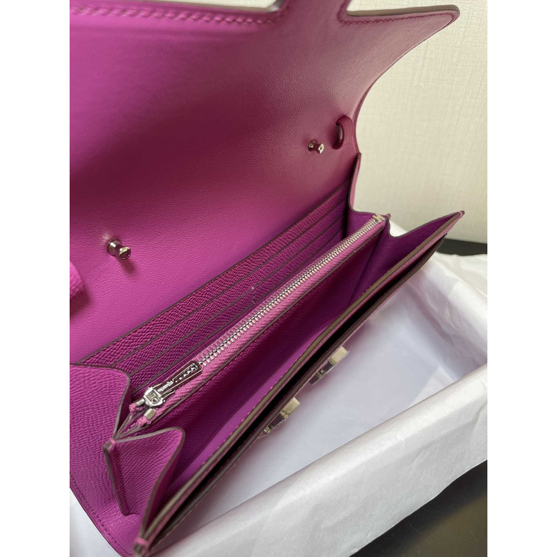 H**mes constance wallet to go silver hardware hot pink