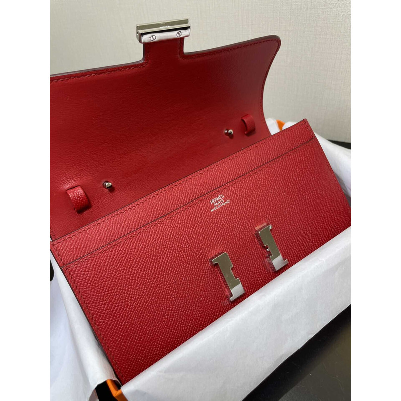H**mes constance wallet to go silver hardware red