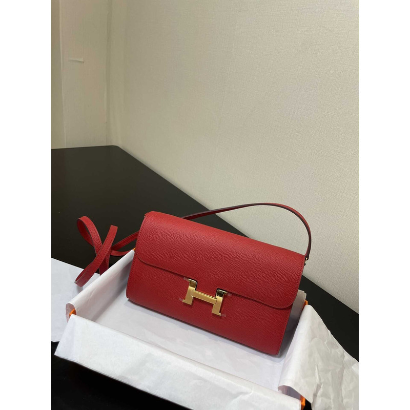 H**mes constance wallet to go gold hardware red