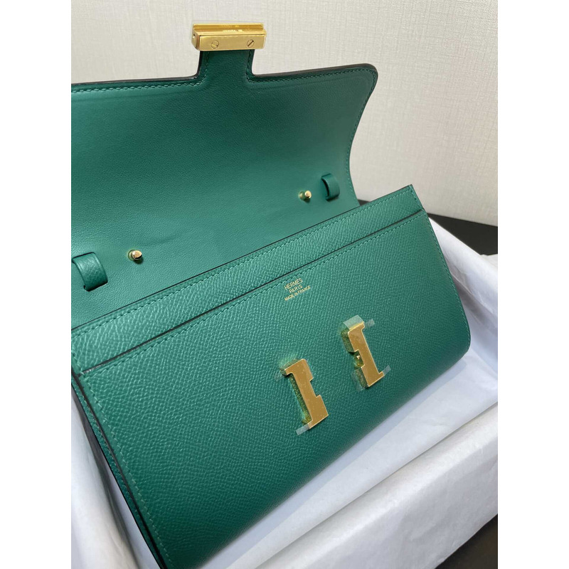 H**mes constance wallet to go gold hardware green