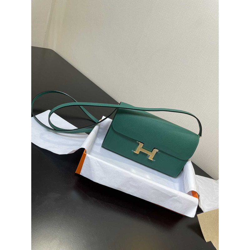 H**mes constance wallet to go gold hardware green