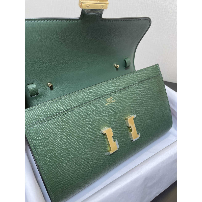 H**mes constance wallet to go gold hardware green