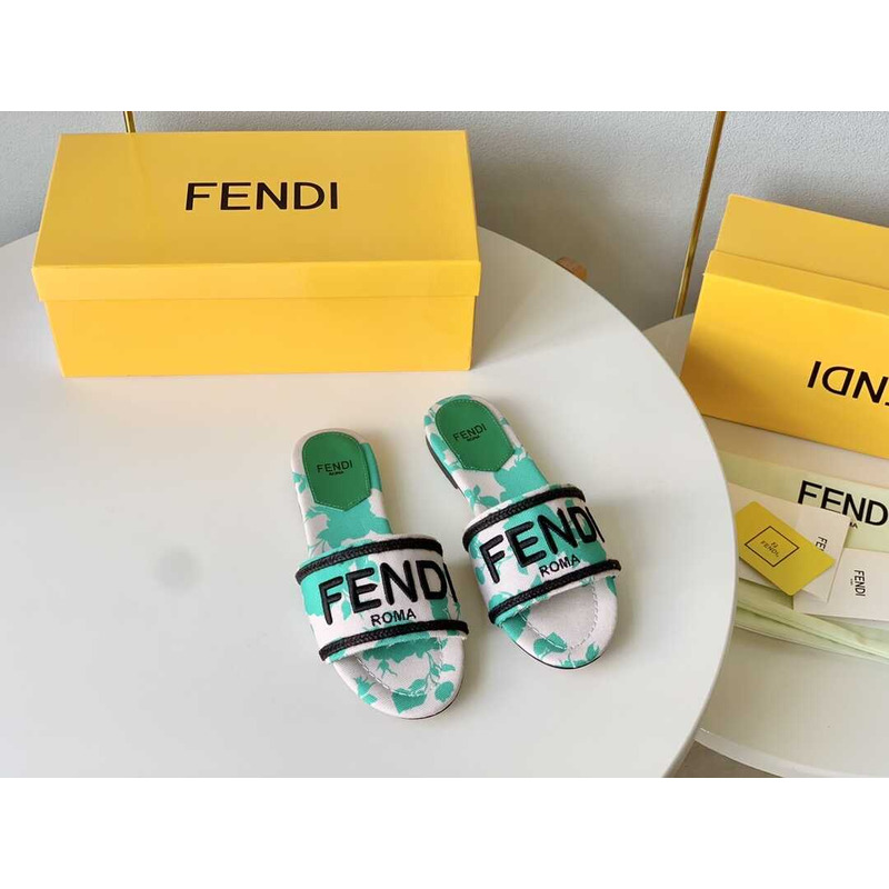 F**di green canvas sandals