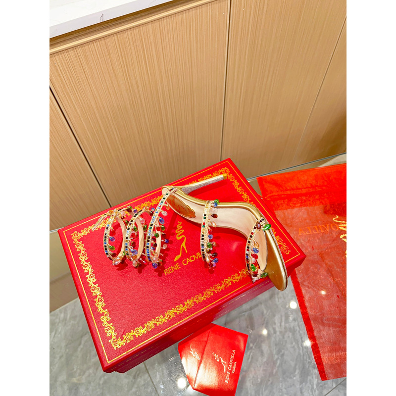 Rene Caovilla Must-Haves Chandelier Ruby Coloered Crystal Pumps