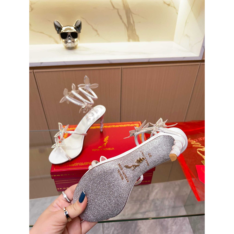 Rene Caovilla  Leruy Diamante Butterfly Wrap High Heel Sandals White