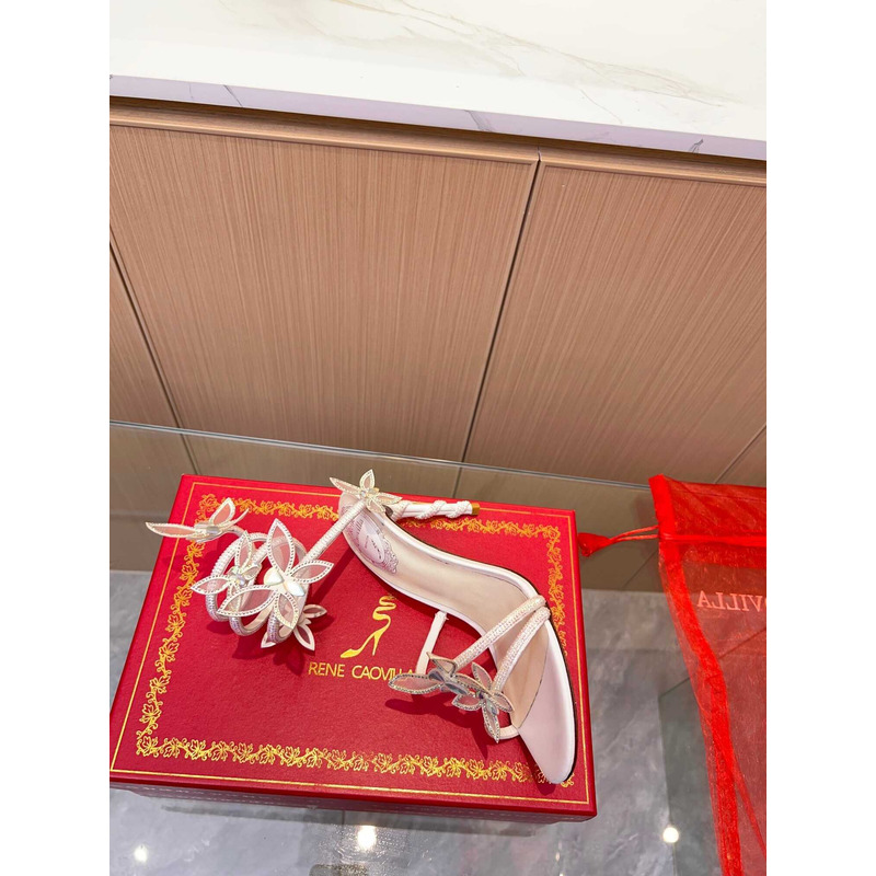 Rene Caovilla  Leruy Diamante Butterfly Wrap High Heel Sandals White