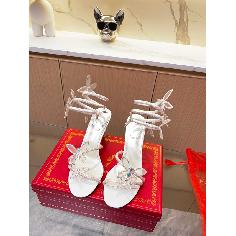 Rene Caovilla  Leruy Diamante Butterfly Wrap High Heel Sandals White