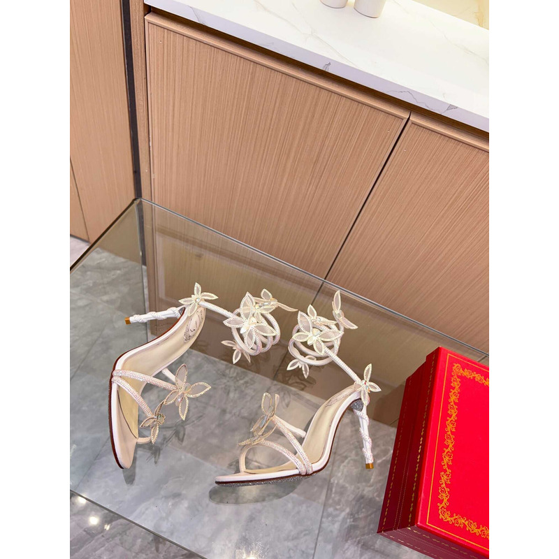 Rene Caovilla  Leruy Diamante Butterfly Wrap High Heel Sandals White