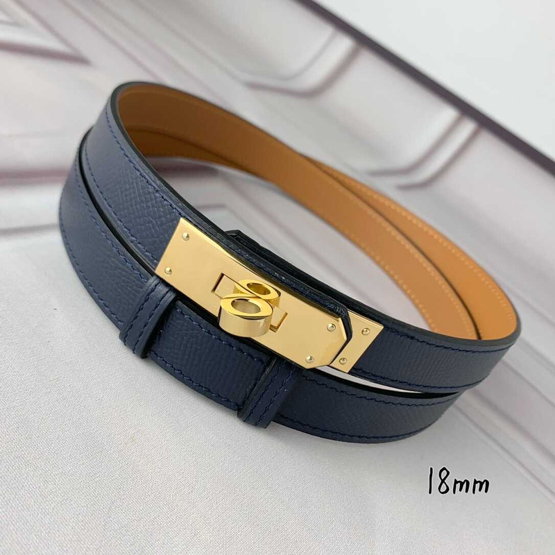 H**mes mini kelly double tour bracelet dark blue and gold hardware