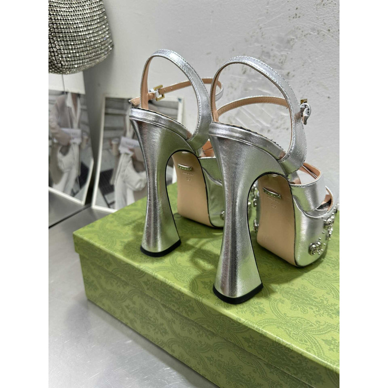 G*u*i gg stud detailed open toe platform sandals silver