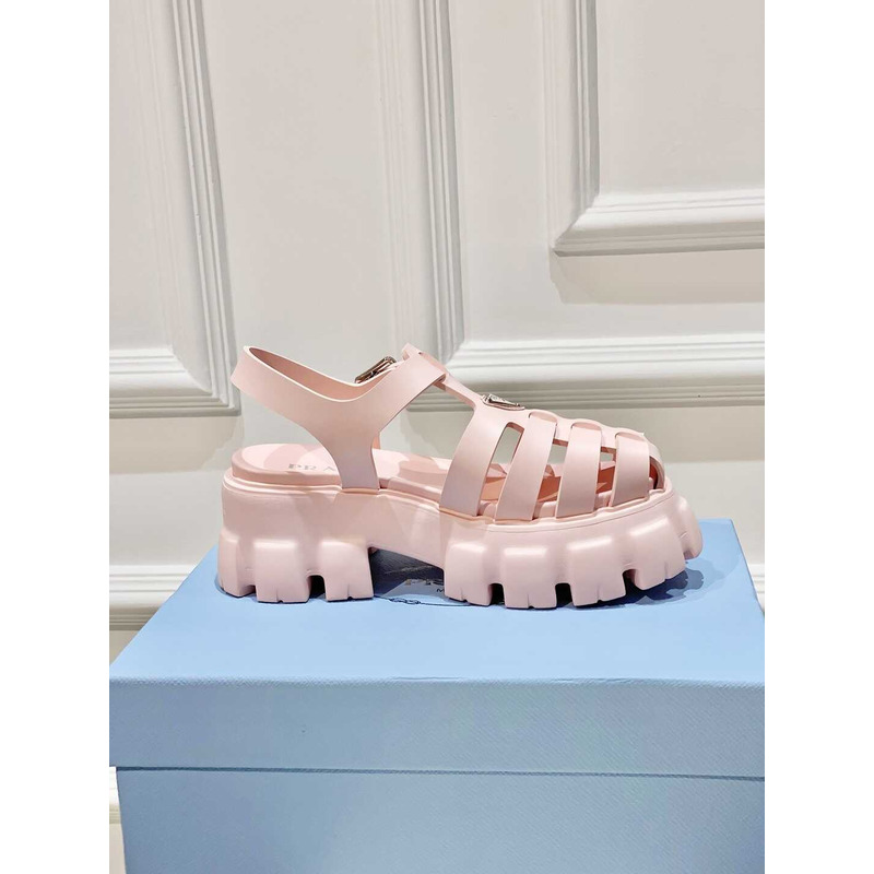 Pra*a woven cutout platform sandals pink