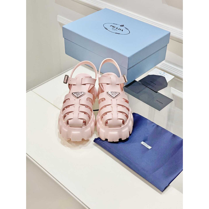 Pra*a woven cutout platform sandals pink