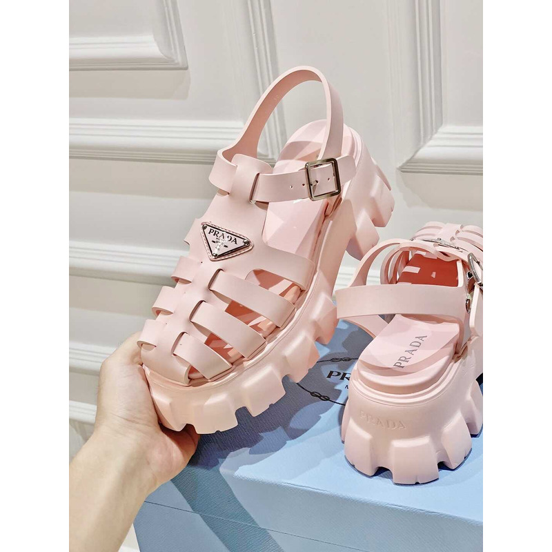 Pra*a woven cutout platform sandals pink