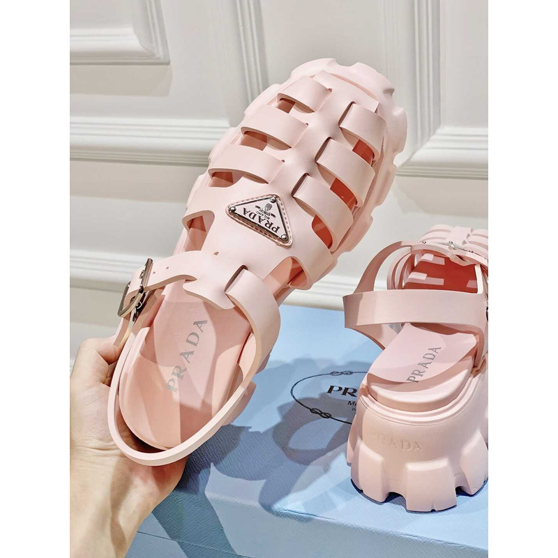 Pra*a woven cutout platform sandals pink