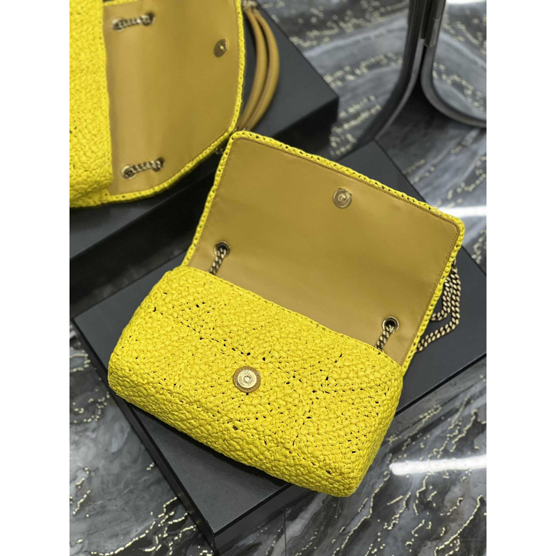 Saint Laurent Padded Tweed Shoulder Bag Yellow