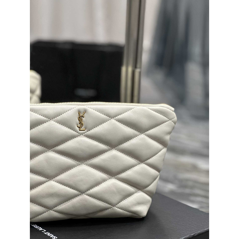 Saint Laurent Sade Calfskin Zipper Envelope Clutch Medium White