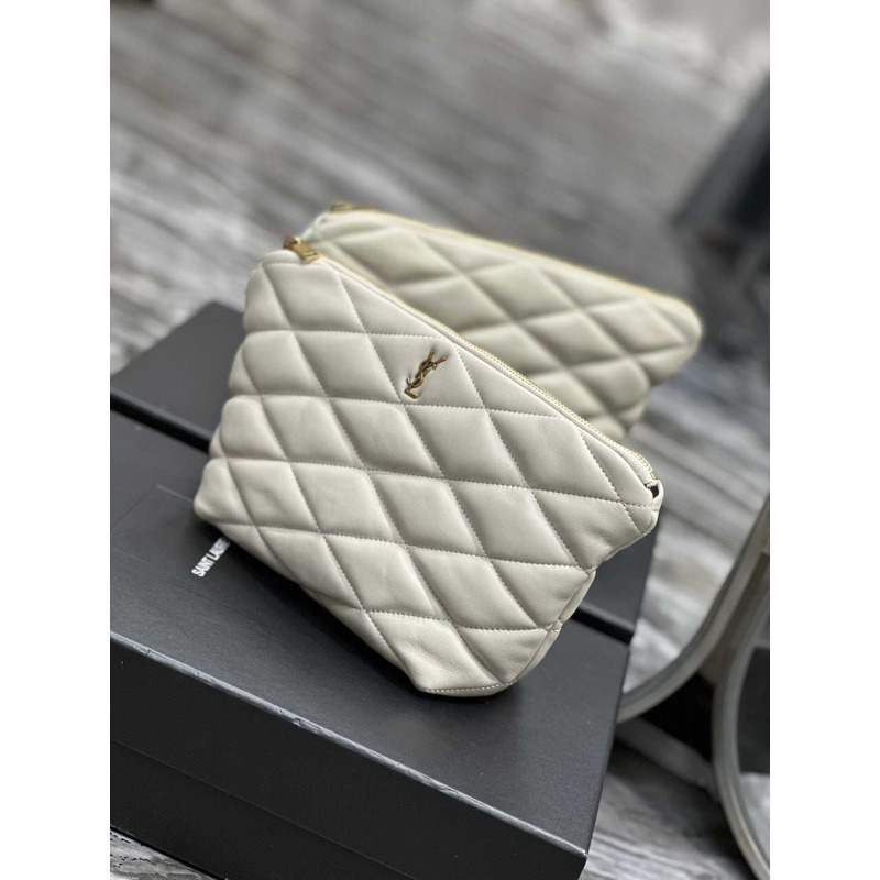 Saint Laurent Sade Calfskin Zipper Envelope Clutch Medium White