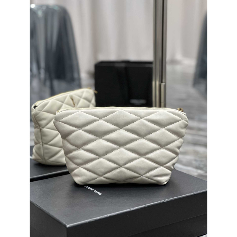 Saint Laurent Sade Calfskin Zipper Envelope Clutch Medium White