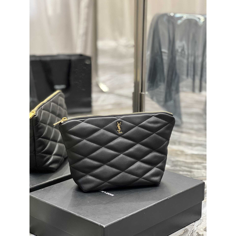 Saint Laurent Sade Calfskin Zipper Envelope Clutch Medium Black