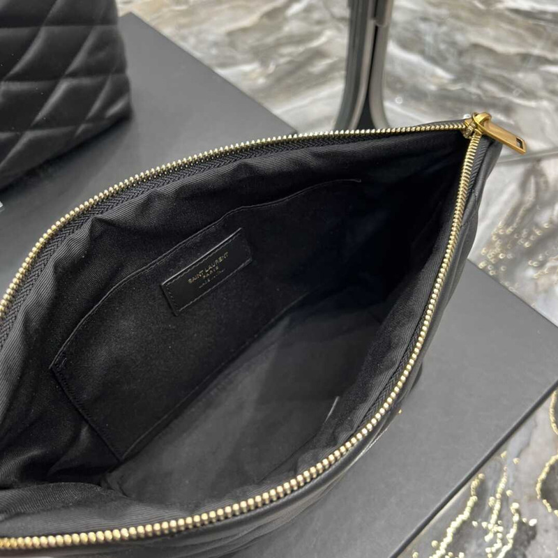 Saint Laurent Sade Calfskin Zipper Envelope Clutch Medium Black