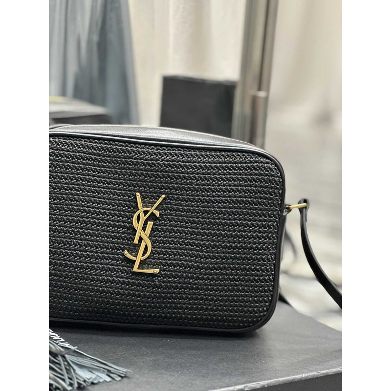Saint Laurent Lou Camera Bag In Grass And Smooth Leather Black