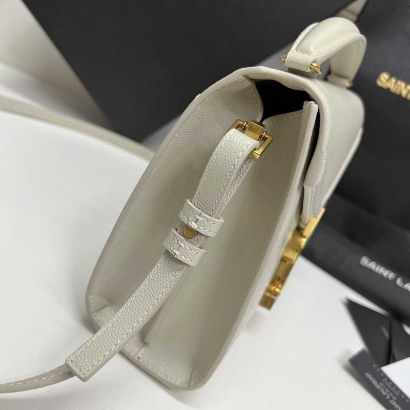 Saint Laurent Cassandra Mini Grained Embossed Leather Shoulder Crossbody Light Grey