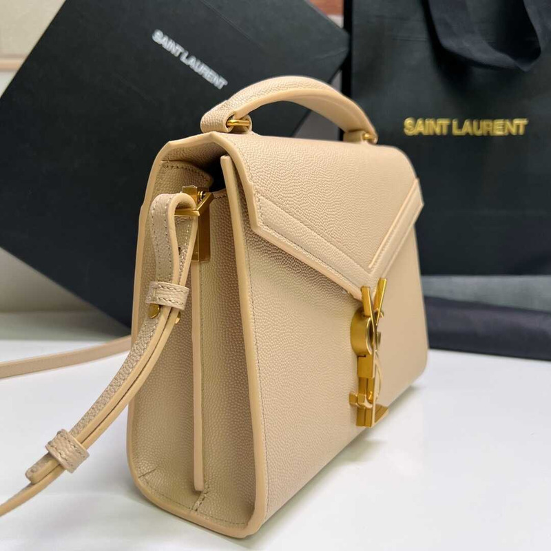 Saint Laurent Cassandra Mini Grained Embossed Leather Shoulder Crossbody Beige