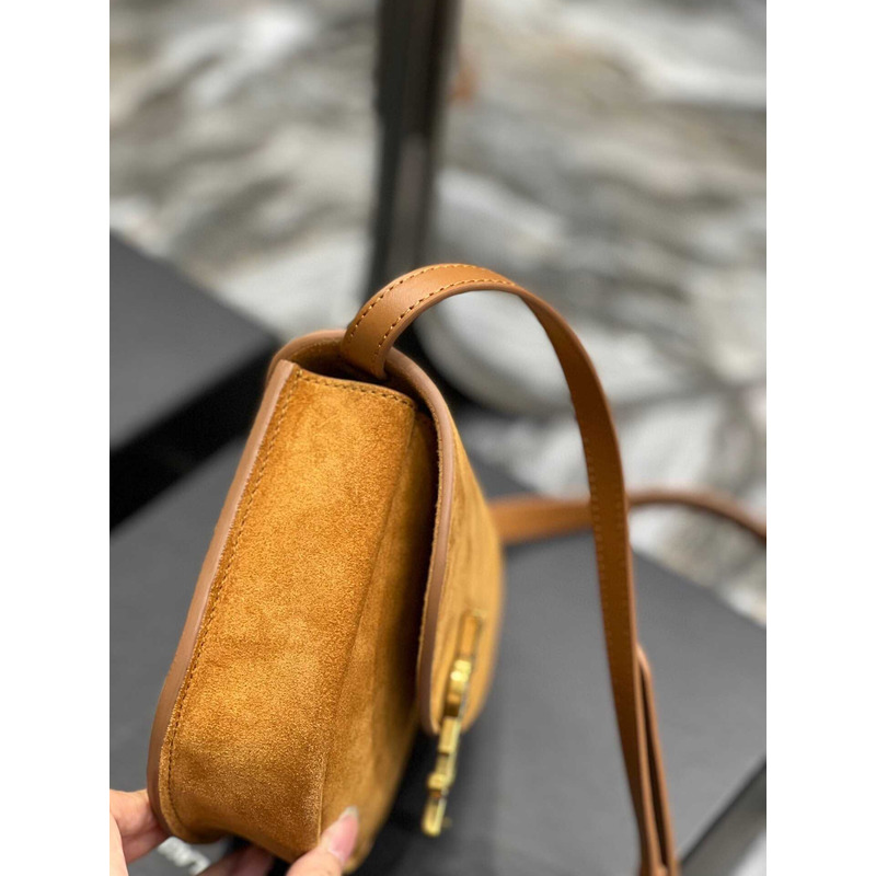 Saint Laurent Kaia Small Shoulder Bag In Suede Brown