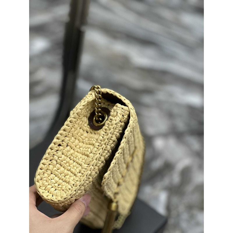 Saint Laurent Kate 99 Bag In Faux Grass And Leather With Fringe Beige