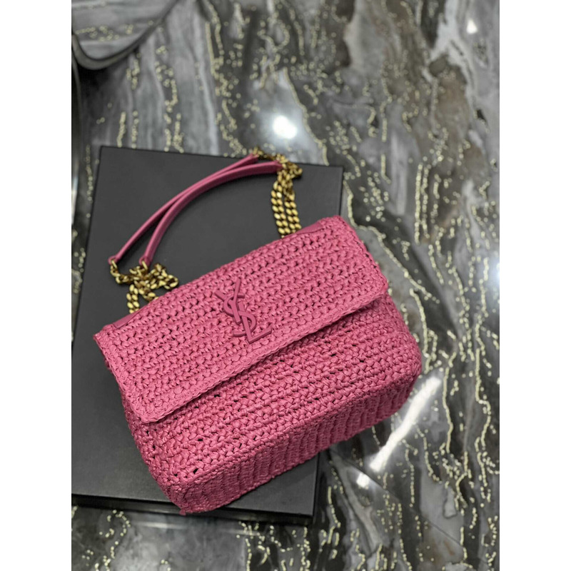 Saint Laurent Niki Medium Crocheted Shoulder Bag Pink