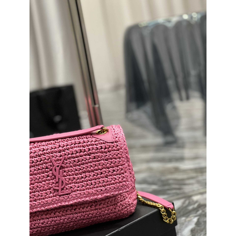Saint Laurent Niki Medium Crocheted Shoulder Bag Pink