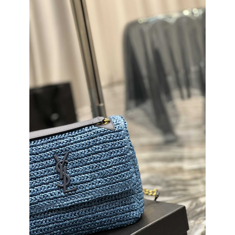 Saint Laurent Niki Medium Crocheted Shoulder Bag Blue