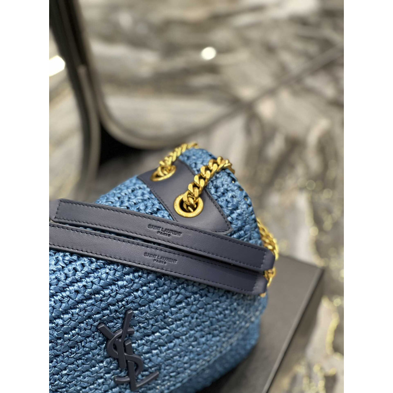 Saint Laurent Niki Medium Crocheted Shoulder Bag Blue