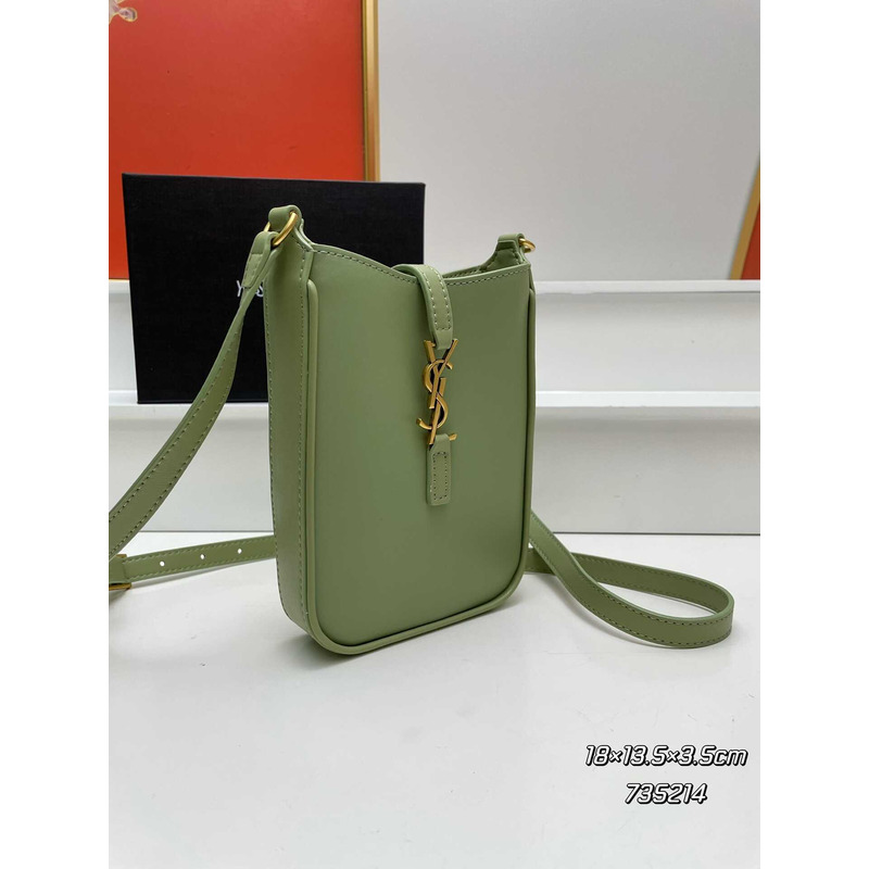 Saint Laurent LE 5 À 7 Mini Vertical Bag In Shiny Leather Green