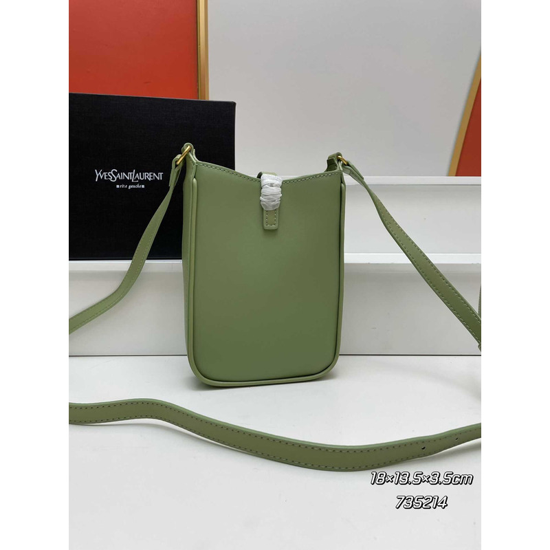 Saint Laurent LE 5 À 7 Mini Vertical Bag In Shiny Leather Green