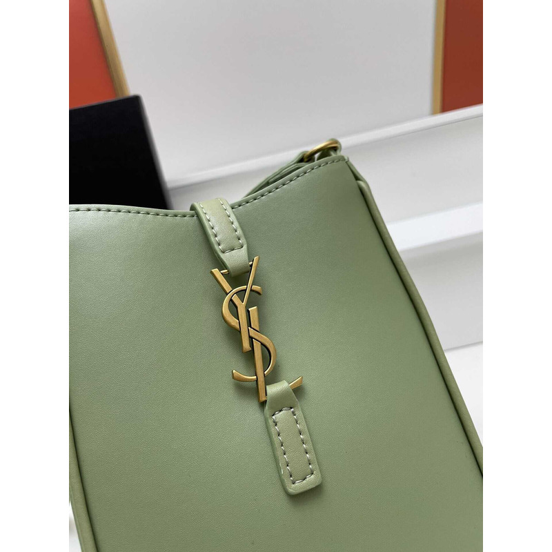 Saint Laurent LE 5 À 7 Mini Vertical Bag In Shiny Leather Green