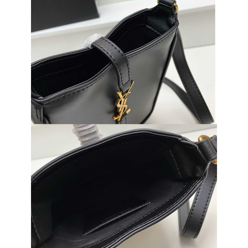 Saint Laurent LE 5 À 7 Mini Vertical Bag In Shiny Leather Black