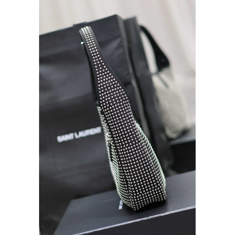 Saint Laurent LE 5 À 7 Hobo Bag In Canvas Leather And Studs