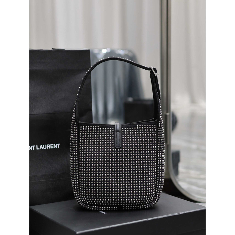 Saint Laurent LE 5 À 7 Hobo Bag In Canvas Leather And Studs