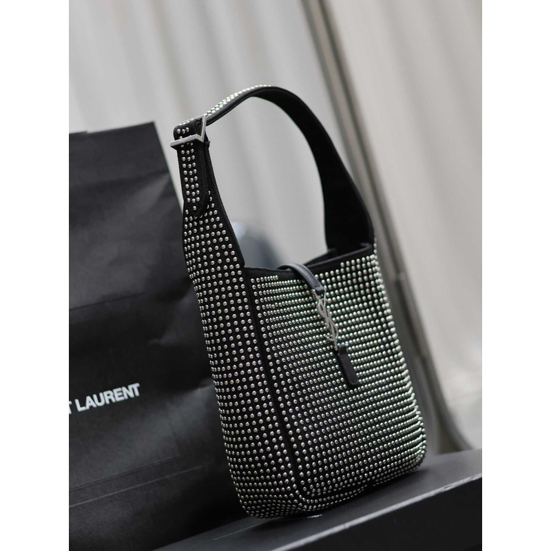 Saint Laurent LE 5 À 7 Hobo Bag In Canvas Leather And Studs