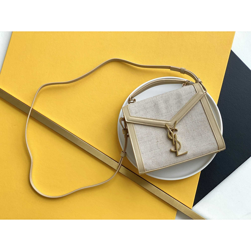 Saint Laurent Mini Cassandra Top Handle Bag In Beige