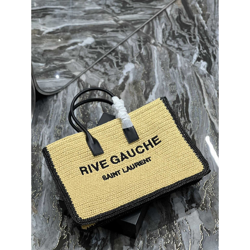 Saint Laurent Rive Gauche Straw Vertical Shopping Bag