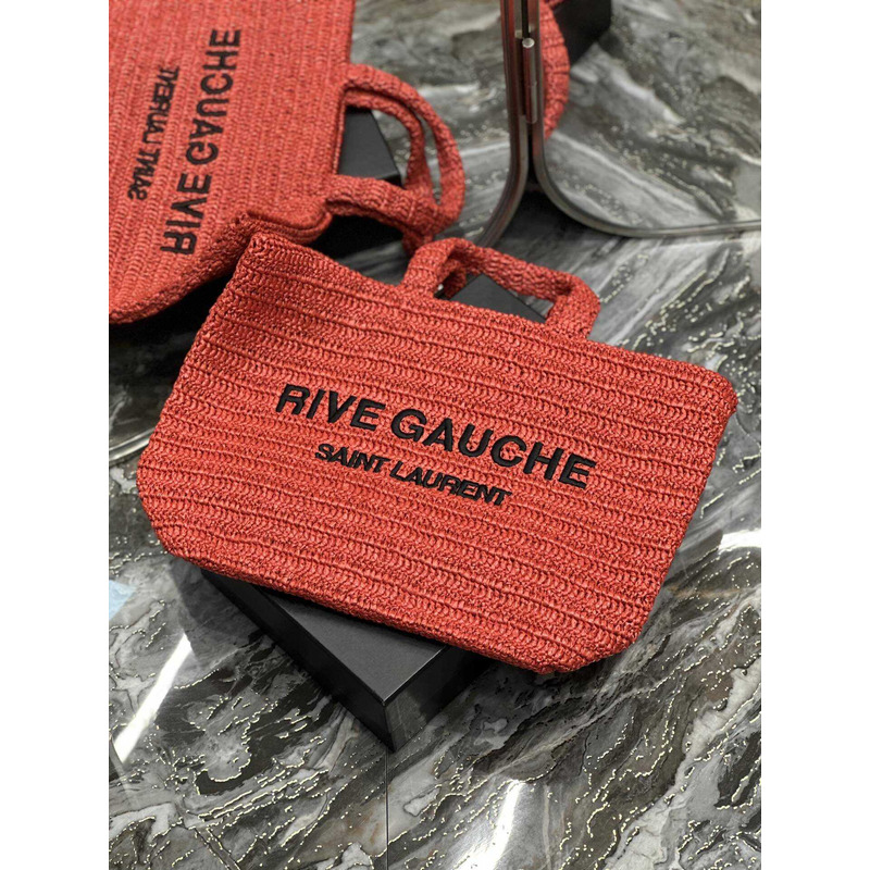 Saint Laurent Rive Gauche Soft Tote Bag In Crocheted Raffia Red