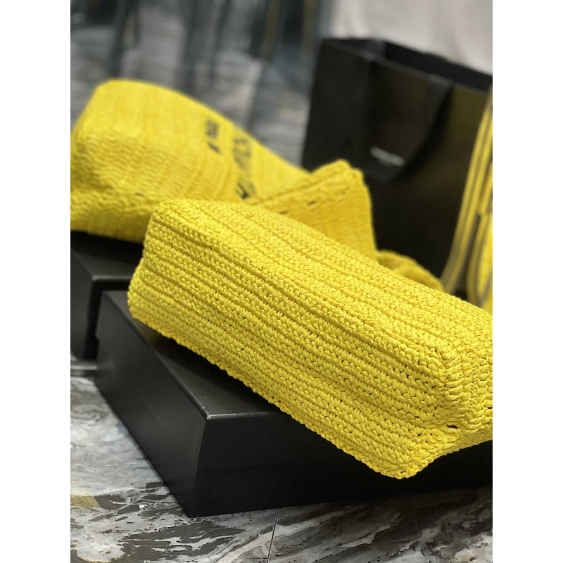 Saint Laurent Rive Gauche Soft Tote Bag In Crocheted Raffia Yellow