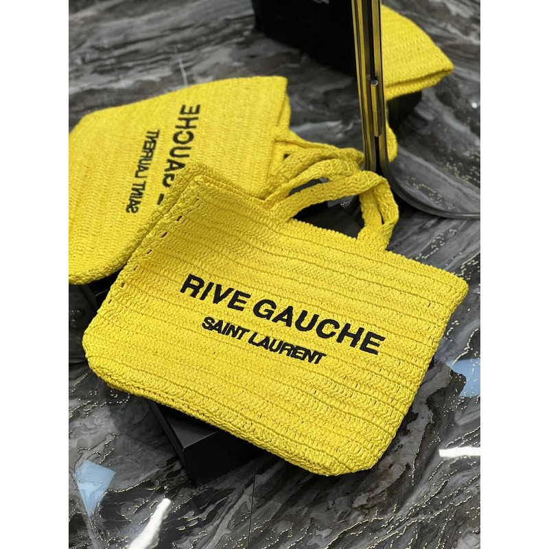 Saint Laurent Rive Gauche Soft Tote Bag In Crocheted Raffia Yellow
