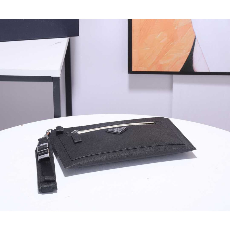 Pra*a saffiano leather pouch black