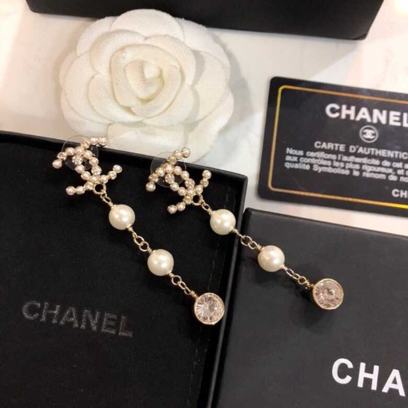 Ch*el crystal and pearl cc earrings