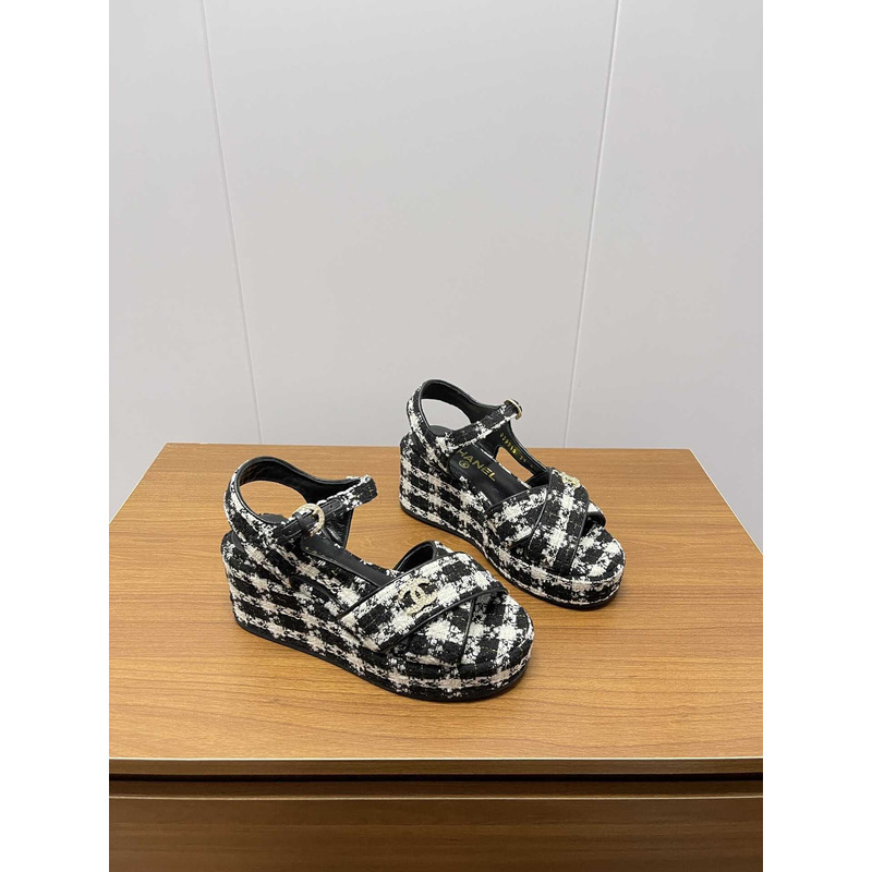 Ch*el open toe platform casual style leather party style black and white