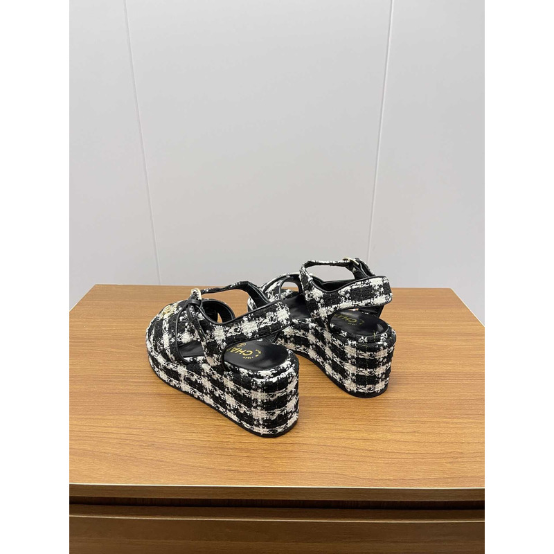 Ch*el open toe platform casual style leather party style black and white